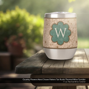 Country Flowers: Tan and Hunter Green Monogrammed