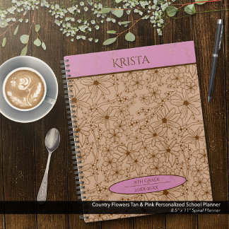 Country Flowers Tan & Pink Personalised School Planner