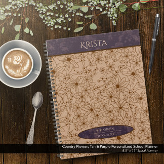 Country Flowers Tan & Purple Personalised School Planner