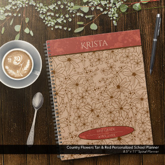 Country Flowers Tan & Red Personalised School Planner