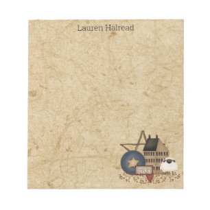 Country Folk Art Mustard Saltbox Sheep Decor Notepad