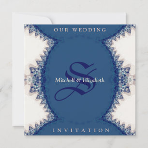Country-Folk Dark Blue+Cream Wedding Invitations