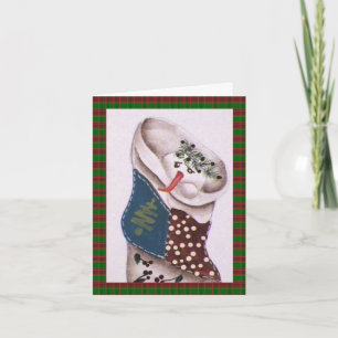 Country Folk Snowman in Stocking Holiday Card