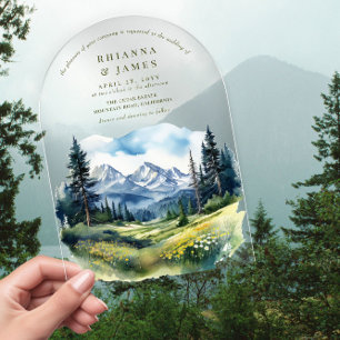 Country Forest Glade Wedding Mountain Landscape Acrylic Invitations