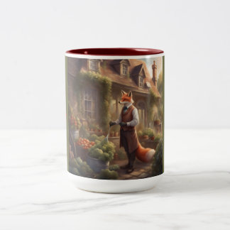 Country Fox waters vegetable garden Two-Tone Coffee Mug