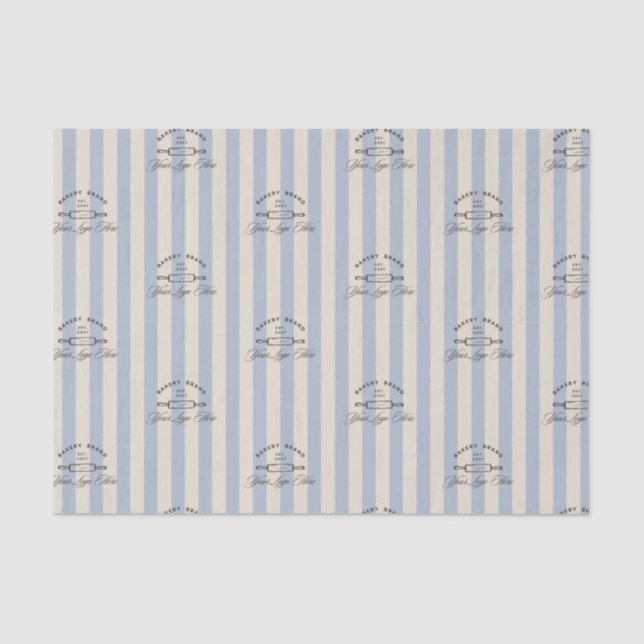 Country French Blue Striped Bakery Logo Business Tissue Paper (Front)
