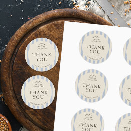 Country French Blue Striped Bakery Logo Striped Classic Round Sticker