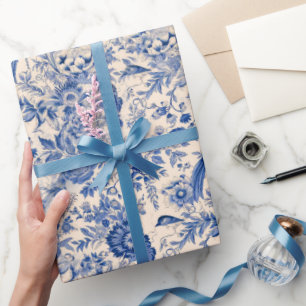 Country French Garden Toile de Jouy Blue Wrapping Paper