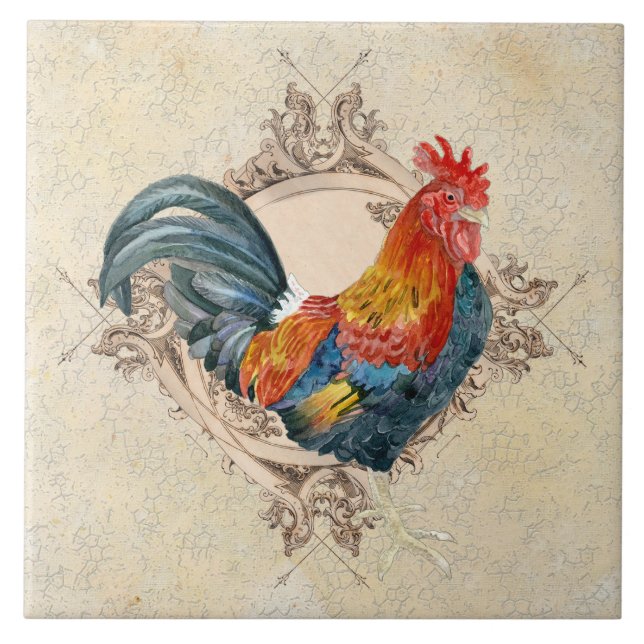 Country French Rooster Farmhouse Kitchen Vintage Tile (Front)