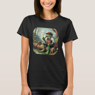 Country Frog Smoking Pipe on Log Cottagecore Aesth T-Shirt
