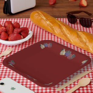 Country Fruit Cranberry Coloured Paper Plate