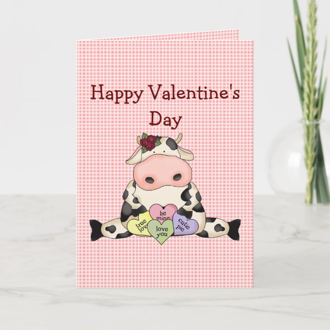Country Fun Cow Valentine's Day Greeting Card (Front)