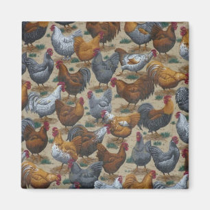 Country Fun Roosters & Hens Fridge Magnet