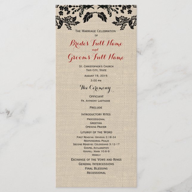 Country Garden and Burlap Wedding Program Programme (Front)