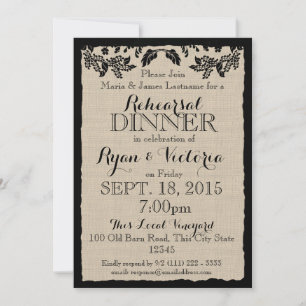 Country Garden Black with Burlap Rehearsal Dinner Invitation