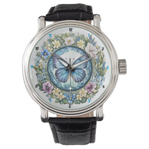 Country Garden" - Blue Butterfly Floral Watch