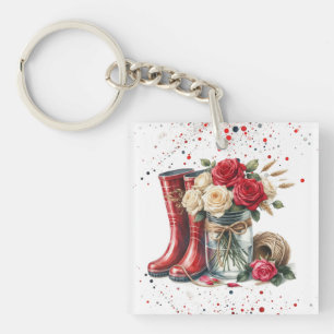 Country Garden Boots and Roses Key Ring