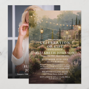Country Garden Celebration of Life Funeral Photo Invitation