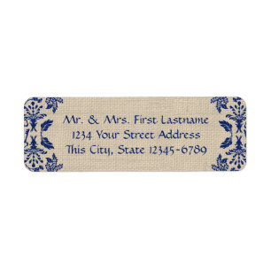 Country Garden Damask Blue and Burlap