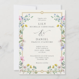 Country Garden Floral QR Code Wedding Invitation