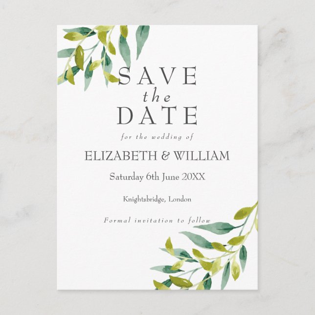 Country Garden Greenery Save the Date Postcard (Front)