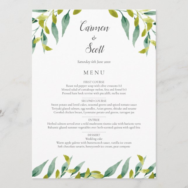 Country Garden Greenery Wedding Menu (Front)