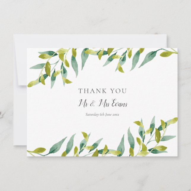 Country Garden  Greenery Wedding Thank You Card (Front)