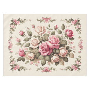 Country Garden Pink Roses on Cream Background Tablecloth