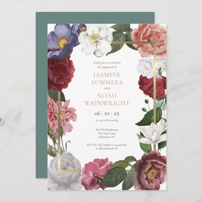 Country Garden Rose Floral Engagement Party Invitation (Front/Back)