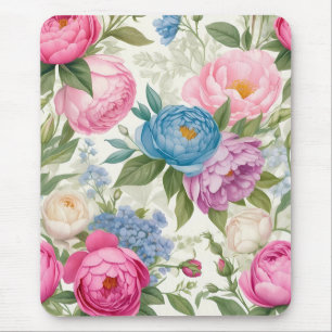 Country Garden Roses And Peonies Floral Mouse Mat