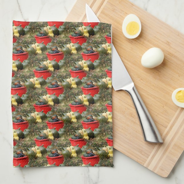 Country Garden Squash Nature Pattern      Tea Towel (Quarter Fold)
