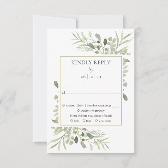 Country Garden Watercolour Greenery Wedding RSVP (Front)