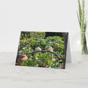 Country Garden with Rhubarb and Terracotta Pots  Card