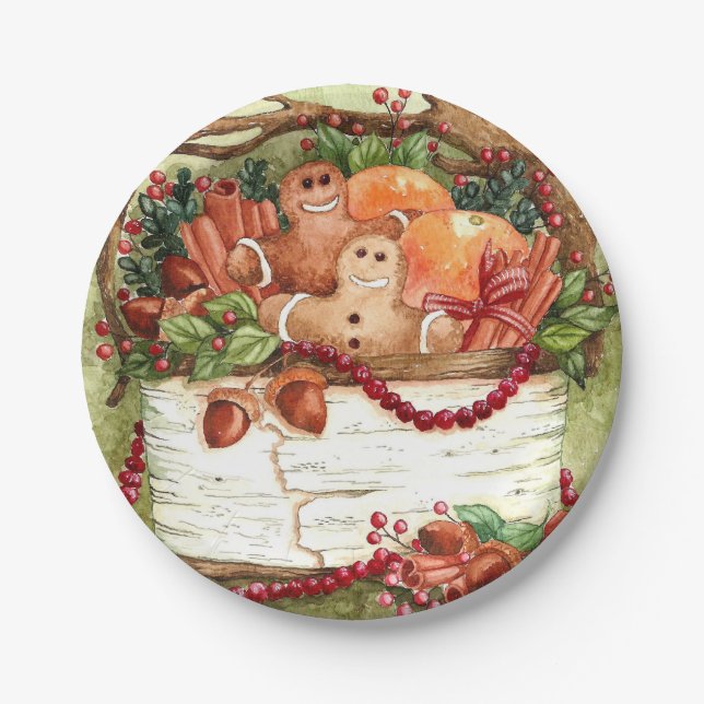 Country Gingerbread Basket Paper Plate (Front)