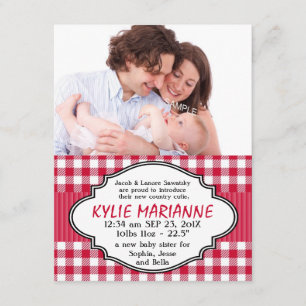 Country Gingham Baby Girl birth Announcement