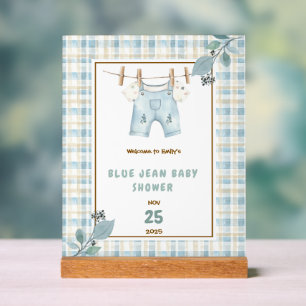 Country Gingham Blue Jean Baby Shower Welcome Acrylic Sign