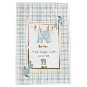 Country Gingham Blue Jean Baby Shower Welcome Medium Gift Bag