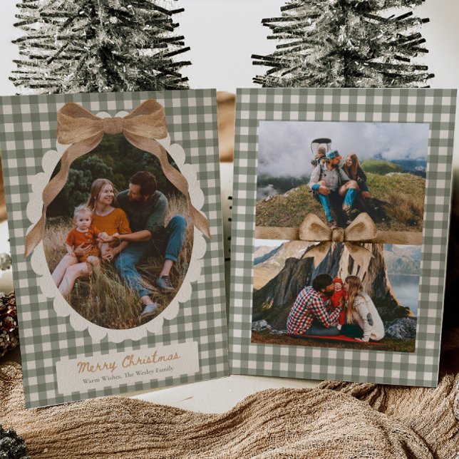 Country Gingham Bow Photo Christmas Card (Creator Uploaded)