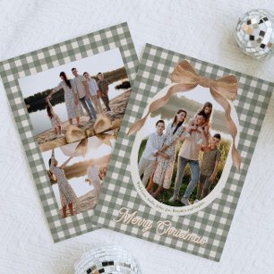 Country Gingham Bow Photo Christmas Card