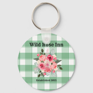 Country Gingham Wild Roses B & B Custom Farmhouse Key Ring