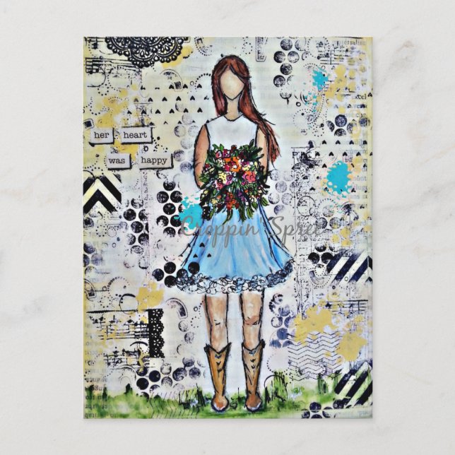Country Girl. Original Mixed Media Art Postcard (Front)