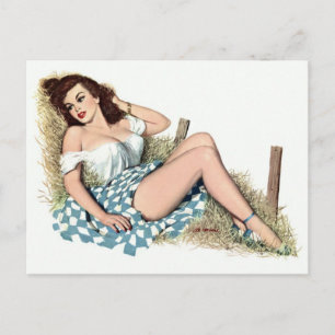 Country girl - Vintage Pin up Postcard