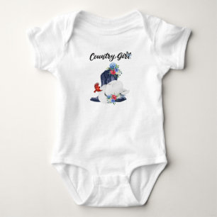 Country Girl with Cowboy Boots/Hat & Flowers/Birds Baby Bodysuit