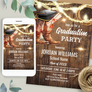 Country Graduation Cowboy Graduate Boots Hat Invitation