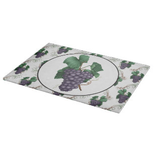 Country grape fruit kitchen glass cutting board