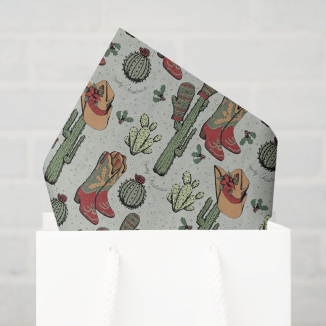 Country Green Cowboy Howdy Christmas Tissue Paper (Gift Bag)