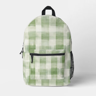 Country Green Cream Plaid Stripes Printed Backpack