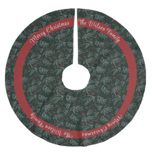 Country Green & Red Add Family Name Brushed Polyester Tree Skirt