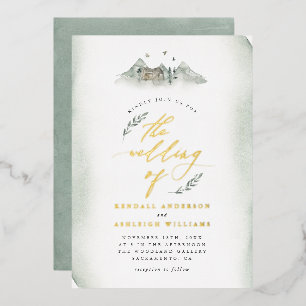 Country Green Watercolor Leaves & Mountain Wedding