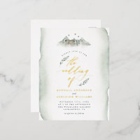 Country Green Watercolor Leaves & Mountain Wedding